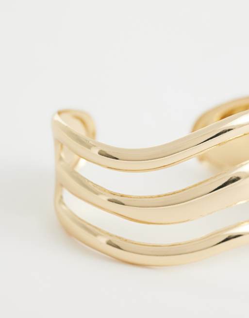 ASOS DESIGN – Guldfärgat manschettarmband med tre rader, 2 av 3