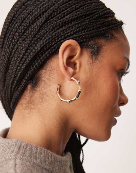 ASOS DESIGN - Guldfarvede 41 mm hoop-øreringe med bambusdesign - view 1