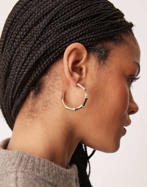 ASOS DESIGN - Guldfarvede 41 mm hoop-øreringe med bambusdesign