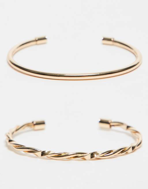 ASOS DESIGN - Guldfarvede armbånd med simpelt og snoet design i pakke med 2