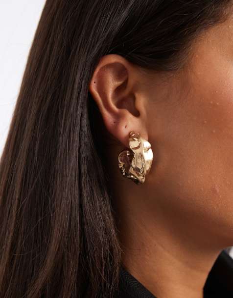 ASOS DESIGN - Guldfarvede chunky hoop-øreringe med børstet finish - view 1