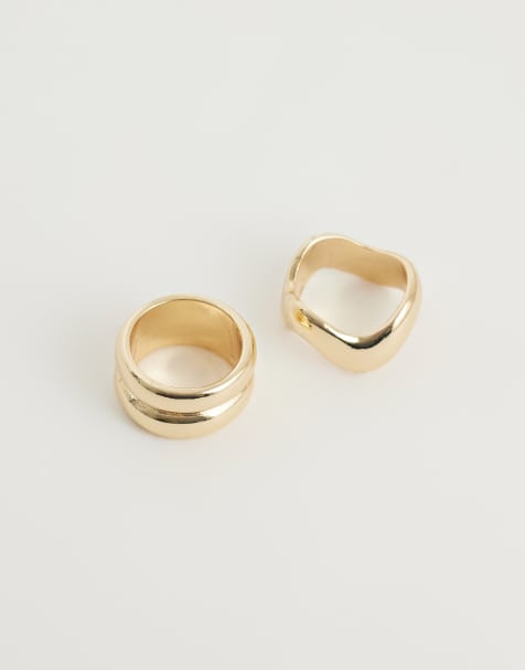 ASOS DESIGN - Guldfarvede chunky ringe men enkelt snit i pakke med 2 stks - view 1