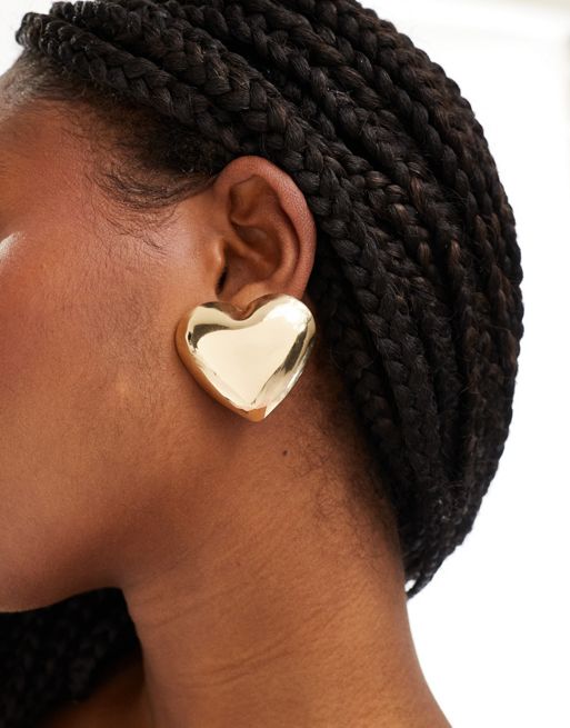FhyzicsShops DESIGN - Guldfarvede clip-on-øreringe med oversized og puffet hjertedesign