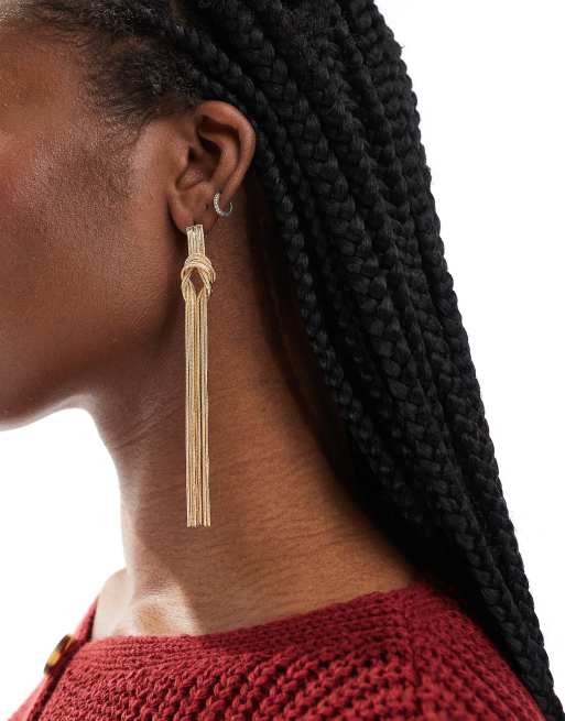 ASOS DESIGN - Guldfarvede hængeøreringe med vedhæng med knude og kvaster, 3 af 4
