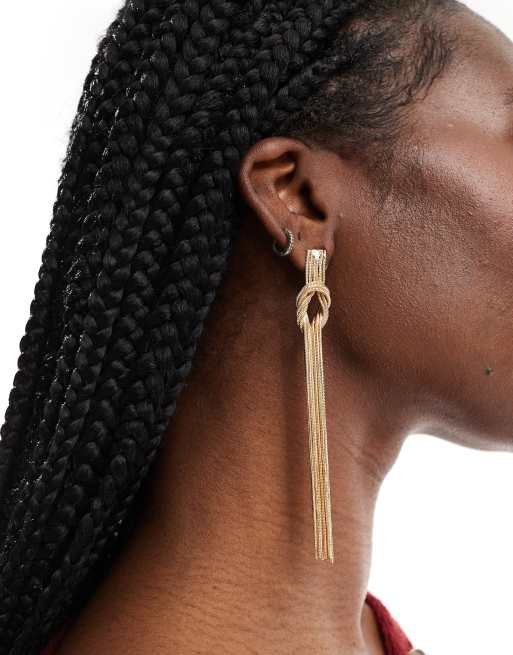 ASOS DESIGN - Guldfarvede hængeøreringe med vedhæng med knude og kvaster, 4 af 4