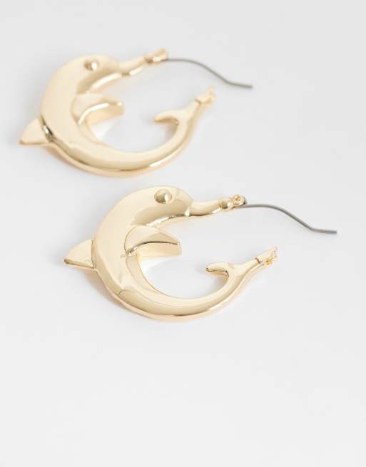 ASOS DESIGN - Guldfarvede hoop-øreringe med delfindesign, 4 af 4