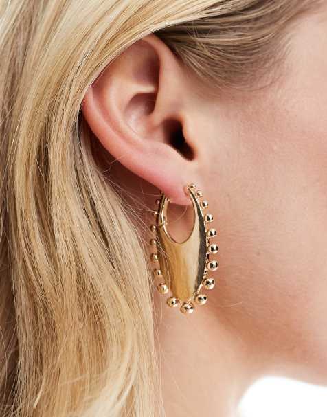ASOS DESIGN - Guldfarvede hoop-øreringe med kugledetalje langs kanterne - view 1
