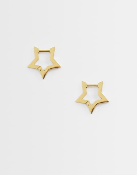 ASOS DESIGN - Guldfarvede hoop-øreringe med stjernedesign i vandfast rustfrit stål - view 1