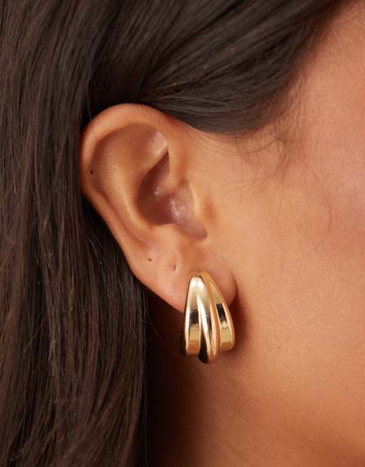 ASOS DESIGN - Guldfarvede hoop-øreringe med tredobbelt rækkedesign