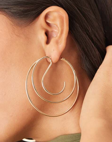 ASOS DESIGN - Guldfarvede og store hoop-øreringe med design i flere lag - view 1