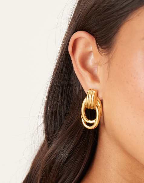 ASOS DESIGN - Guldfarvede ørestikkere med dørhammer-design i vandfast rustfrit stål - view 1