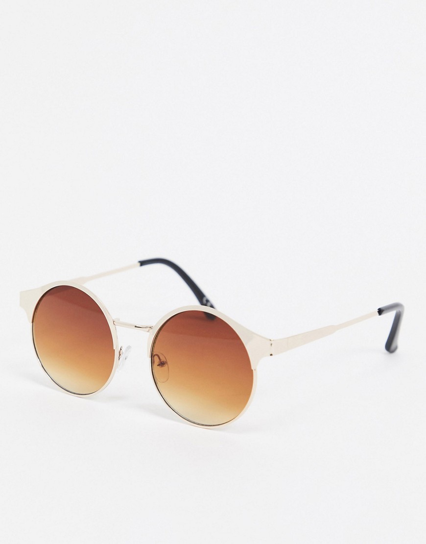 ASOS DESIGN - Guldfarvede runde solbriller med brune graduerede glas