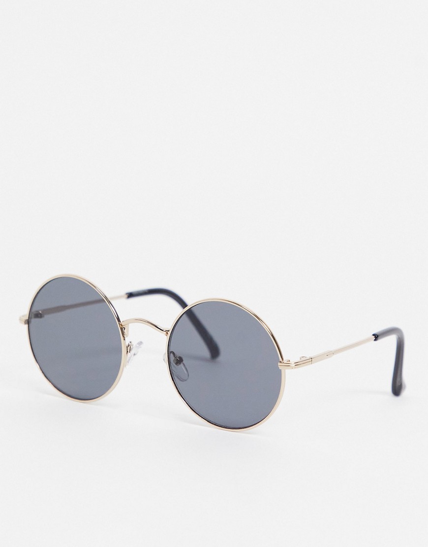 ASOS DESIGN - Guldfarvede runde solbriller med røgfarvede glas