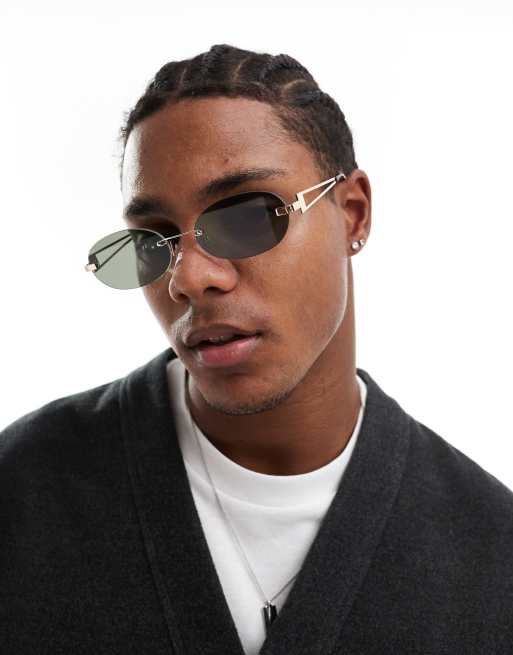 ASOS DESIGN - Guldfarvede, uindfattede og ovale solbriller med røgfarvede glas og skildpaddemønster i 90'er-stil