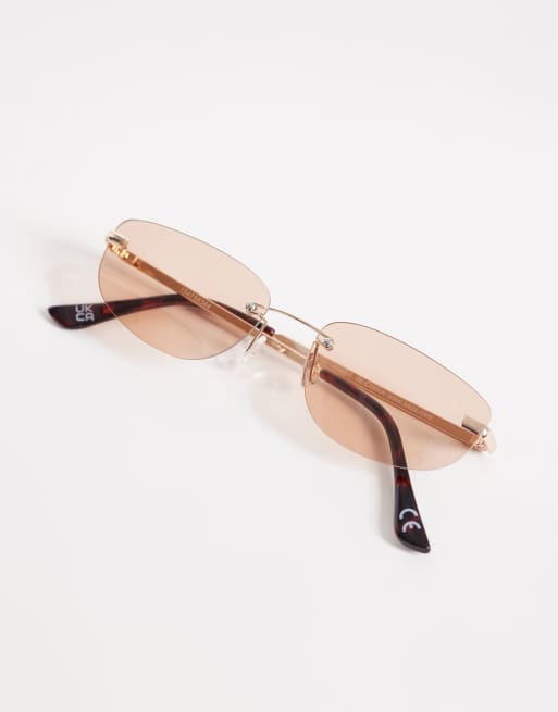 ASOS DESIGN - Guldfarvede uindfattede rektangulære solbriller med metalstel og brune glas, 3 af 3