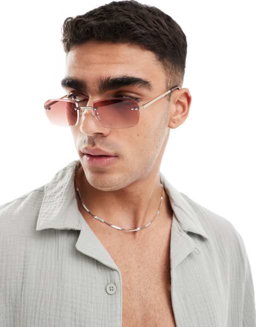 ASOS DESIGN - Guldfarvede uindfattede solbriller med lilla glas og smalt design , 3 af 4