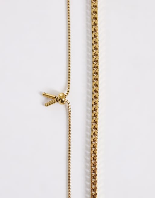 ASOS DESIGN - Guldfarvet armbånd i vandtæt rustfrit stål med firkantede kædeled, 2 af 3