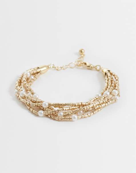 ASOS DESIGN - Guldfarvet armbånd med flere rækker og imiterede perler - view 1