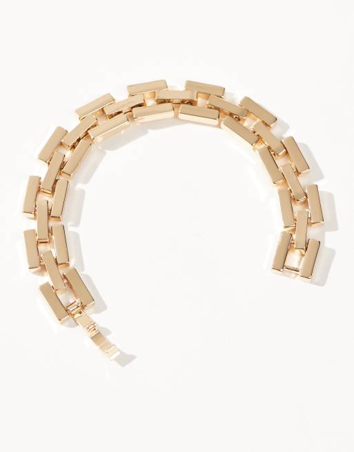 ASOS DESIGN - Guldfarvet armbånd med rektangulære kædeled, 2 af 3