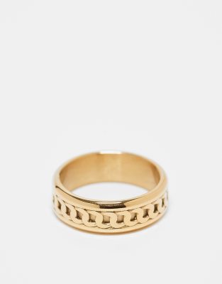 ASOS DESIGN - Guldfarvet båndring med præget design i rustfrit stål