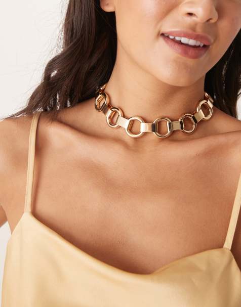 ASOS DESIGN - Guldfarvet choker-halskæde med chunky ringdetaljer - view 1