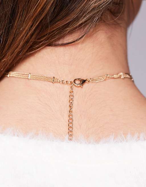 ASOS DESIGN - Guldfarvet choker-halskæde med spinkle kæder og jævnt fordelte kædeled, 3 af 3