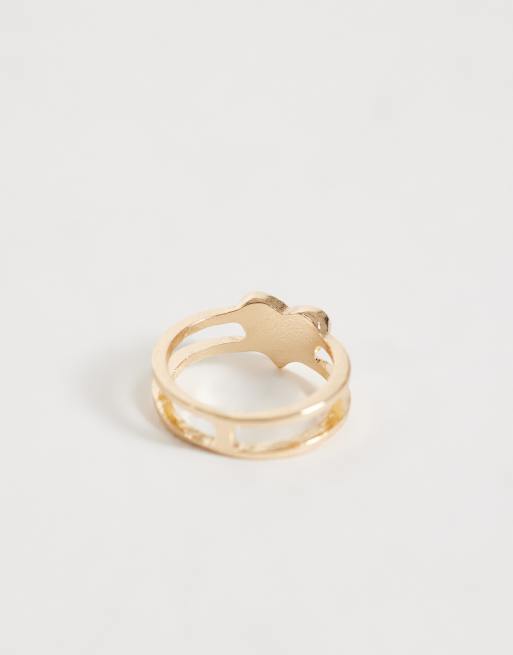 ASOS DESIGN - Guldfarvet dobbelt båndring med hjertedetalje, 3 af 3