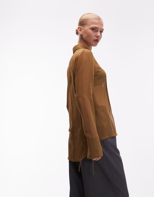ASOS DESIGN - Guldfarvet gennemsigtig skjorte i 90'er-stil, 2 af 4