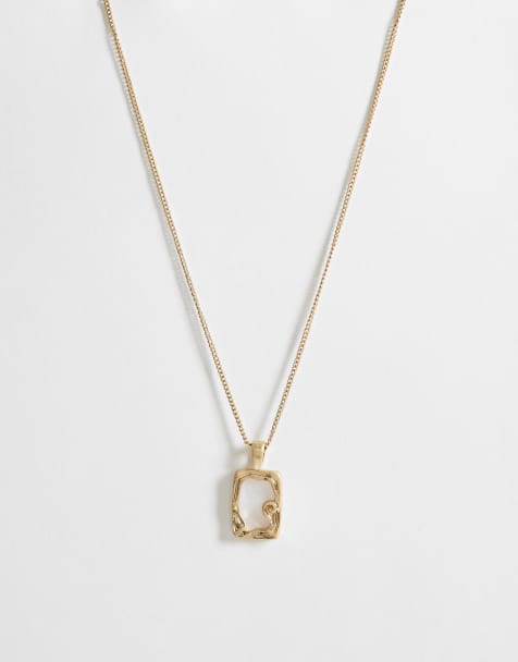 ASOS DESIGN - Guldfarvet halskæde med firkantet vedhæng og stendetalje - view 1