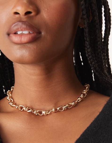ASOS DESIGN - Guldfarvet kort halskæde med chunky snoet kædedesign og T-stang - view 1