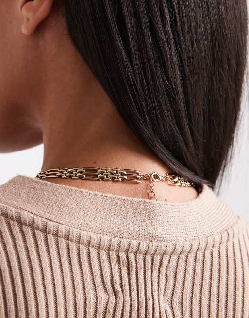 ASOS DESIGN - Guldfarvet kort halskæde med kæde i vintagestil, 3 af 3