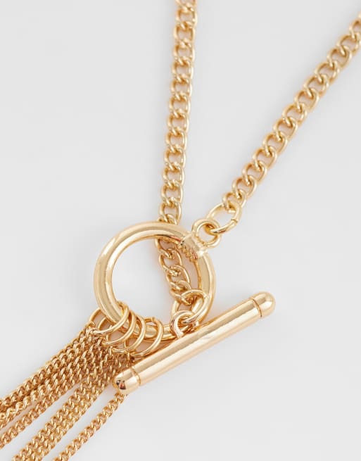 ASOS DESIGN - Guldfarvet lasso-halskæde med T-stang og kvastkæder, 3 af 4