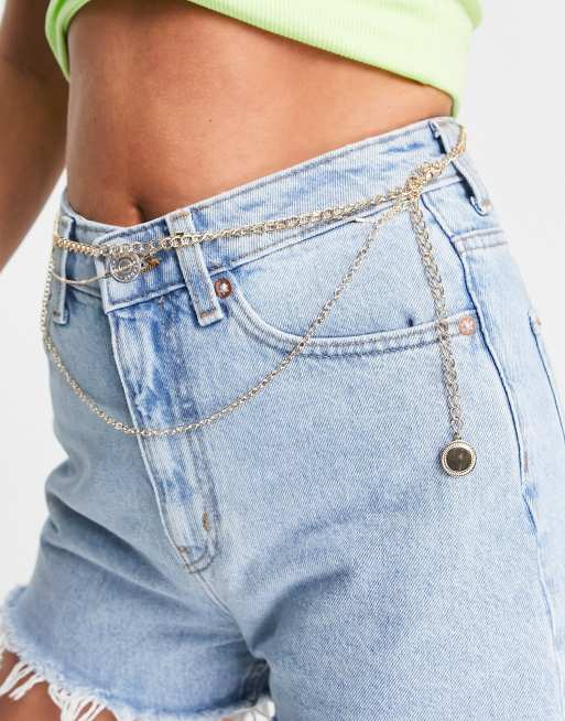 ASOS DESIGN - Guldfarvet mavekæde med draperet kæde og møntvedhæng
