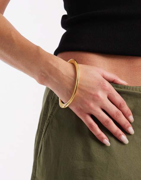 ASOS DESIGN - Guldfarvet oval armring i vandfast rustfrit stål - view 1