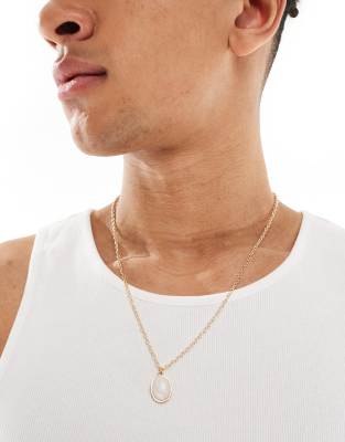 ASOS DESIGN - Guldfarvet oversized halskæde med ovalt perlemorsvedhæng - view 1
