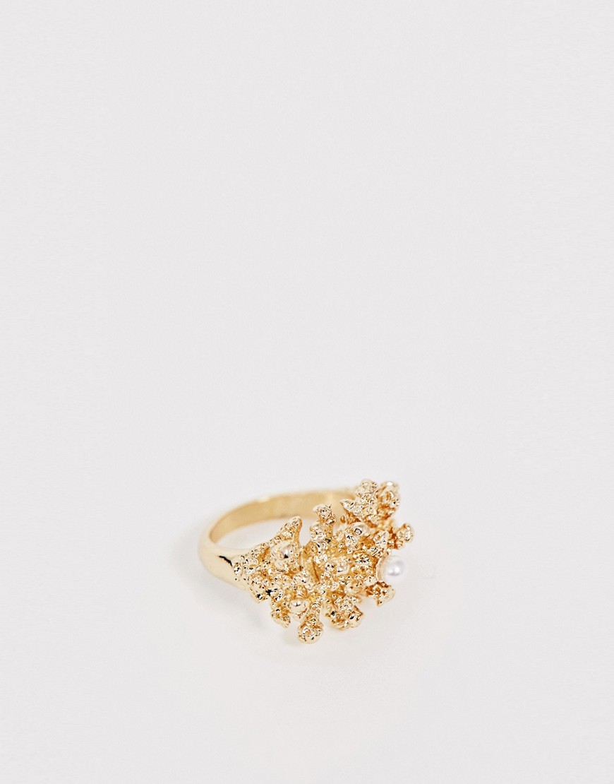 ASOS DESIGN - guldfarvet ring i koraldesign med perle