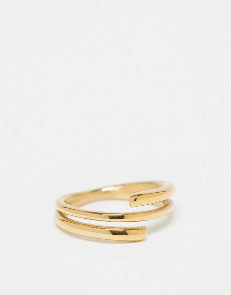 ASOS DESIGN - Guldfarvet ring i vandtæt rustfrit stål med slå om-design - view 1