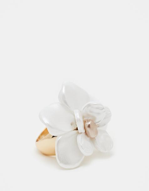 ASOS DESIGN - Guldfarvet ring med blomsterdesign og imiterede perler - view 1