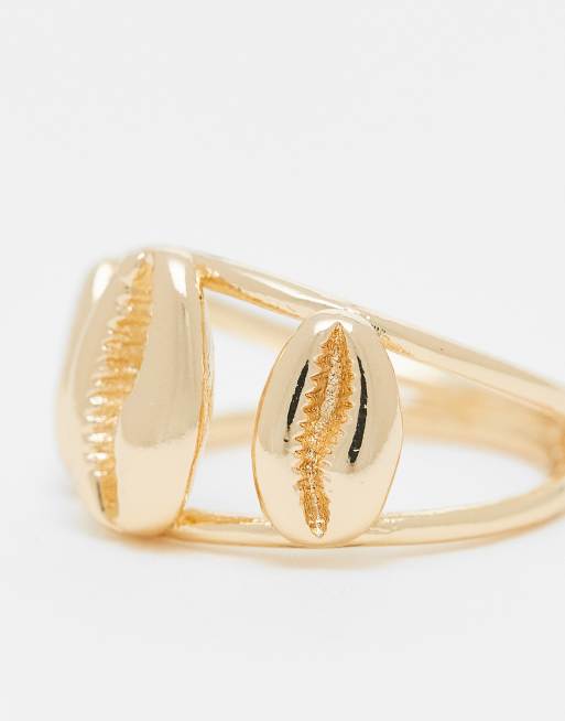 ASOS DESIGN - Guldfarvet ring med fine muslingeskaller, 2 af 3