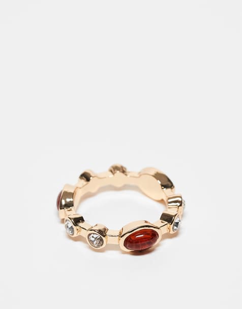 ASOS DESIGN - Guldfarvet ring med krystaldesign og ravsten - view 1