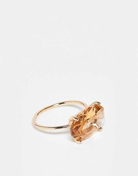 ASOS DESIGN - Guldfarvet ring med ravsten - view 1