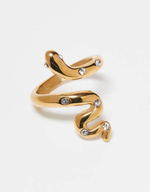 ASOS DESIGN - Guldfarvet spiralring med slangedesign og krystaller i vandfast, rustfrit stål, 3 af 3