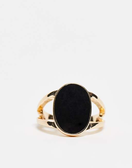 ASOS DESIGN – Guldig, delad ring med svart emaljdesign, 3 av 4