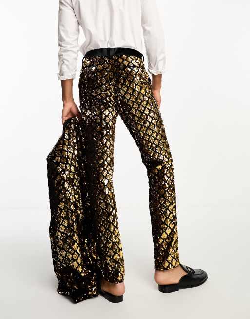 ASOS DESIGN – Guldiga kostymbyxor med strass och paljetter, del av kostym, 2 av 5