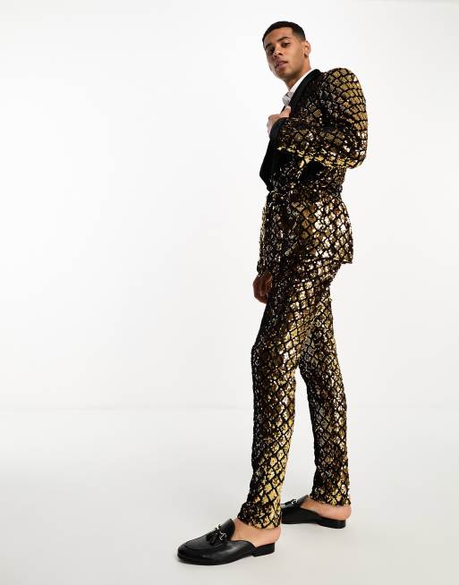 ASOS DESIGN – Guldiga kostymbyxor med strass och paljetter, del av kostym, 3 av 5