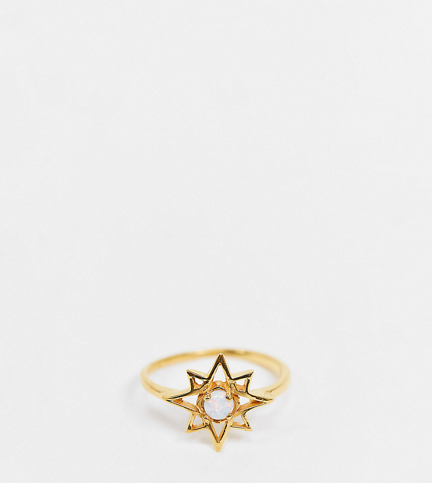 ASOS DESIGN – Guldpläterad ring i äkta silver med stjärndesign med opal i mitten