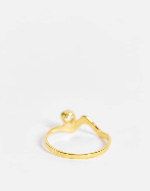 ASOS DESIGN – Guldpläterad ring i sterlingsilver med vågig design och kristall, 2 av 4