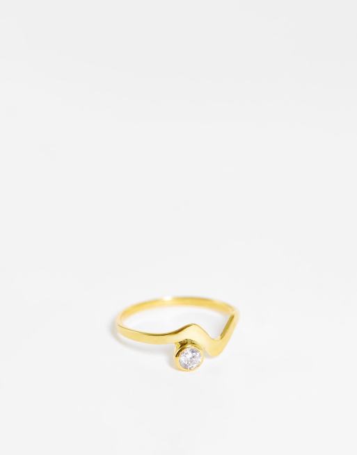 ASOS DESIGN – Guldpläterad ring i sterlingsilver med vågig design och kristall, 4 av 4
