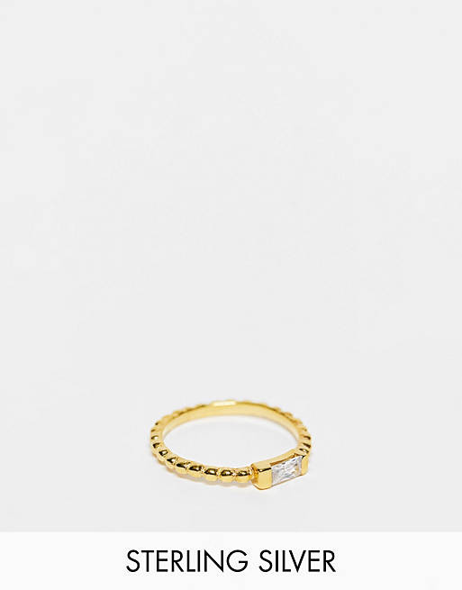 ASOS DESIGN – Guldpläterad ring med baguettesten i sterlingsilver 