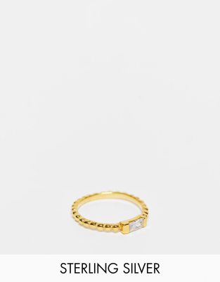ASOS DESIGN – Guldpläterad ring med baguettesten i sterlingsilver 